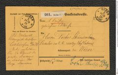 Nachlass Franz Steindachner, Paketaufgabeschein von R. Eckhardt an Franz Steindachner (18.12.1877), Inv.Nr. 122.02, Seite 1